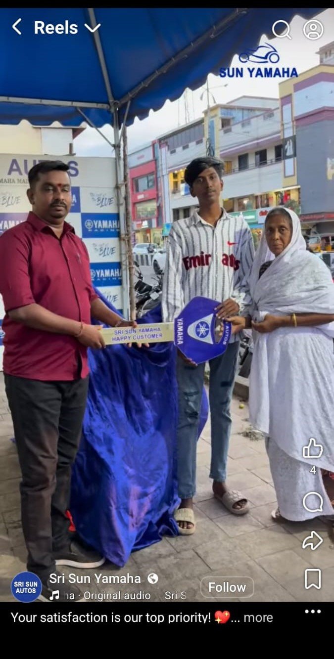 Customer Joy at Sri Sun Autos Yamaha Showroom